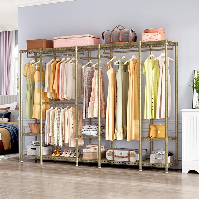 VIPEK V50 Extra Large Portable Closet Rack Bedroom Armoire Freestanding Wardrobe Closet, Heavy Duty Clothes Rack Multi-Functional Metal Clothing Rack for Hanging Clothes, Max Load 1300lbs, Gold