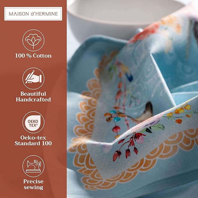 Maison d' Hermine Cloth Napkins Set of 4 100% Cotton Everyday Reusable Square Napkins Cloth Washable, Dinner, Party, Wedding, Restaurant, Spring/Summer (Ibiza, 20" x 20")