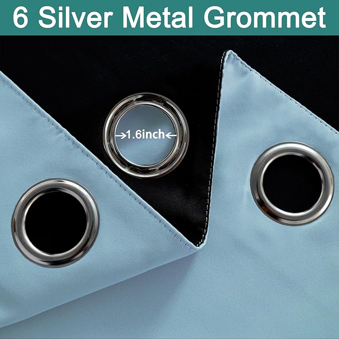 Yakamok 100% Blackout Curtains Energy Saving Thermal Insulated 2 Thick Layers Completely Blackout Drapes with Black Liner for Bedroom (42Wx84L,Sky Blue, 2 Panels)