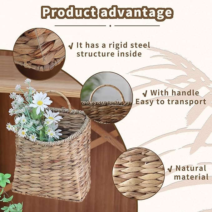 GYASVWU Woven Hanging Basket Water Hyacinth Hanging Wall Basket Wicker Handmade Baskets for Garden Farmhouse Home (Seagrass mouth)
