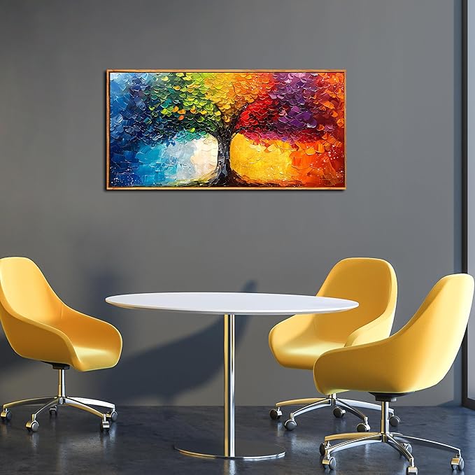 Colorful Tree Artwork for Living Room - Modern Prints Wall Art for Office - Framed Canvas Wall Art Size 24" x 48"