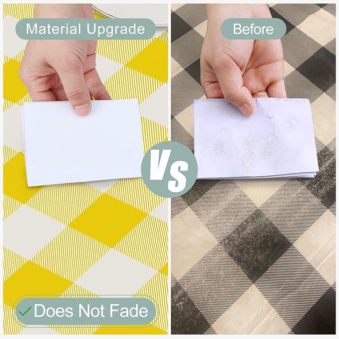 misaya Rectangle Waterproof Vinyl Table Cloth, Buffalo Flannel Backed Tablecloth, Wipeable Plastic Table Cover for Dinner, Kitchen, Outdoor (60" x 84", Yellow and White)