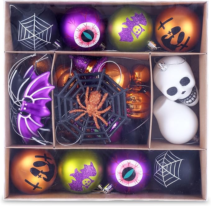 28ct Halloween Ball Ornaments Set, Shatterproof Tree Decorations, Perfect Hanging Ball for Tree Indoor/Outdoor Holiday Halloween Party Decor