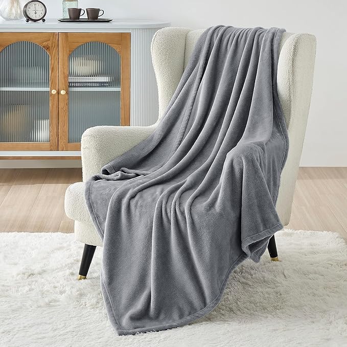 Bedsure GentleSoft Fleece Blanket Twin Size Grey - 300GSM Lightweight Plush Fuzzy Cozy Soft Warm Blanket for Bed, Sofa, Couch, Travel, Camping, 60x80 inches