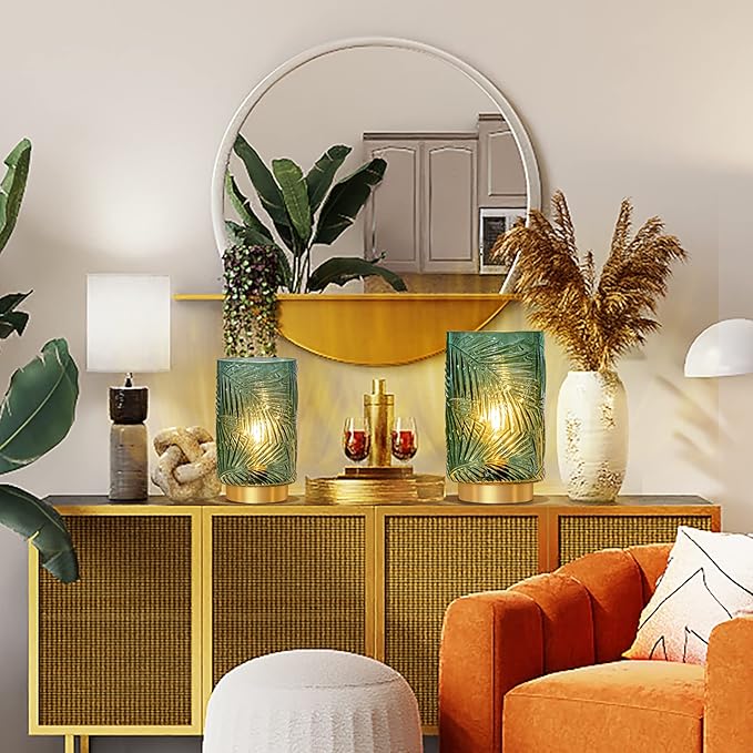 Battery Operated Table Lamp, Cordless Lamps for Home Décor, Nightlight with LED Bulb with Timer for Living Room Bedroom Tabletop Entryway Centerpiece Gift(S Green)