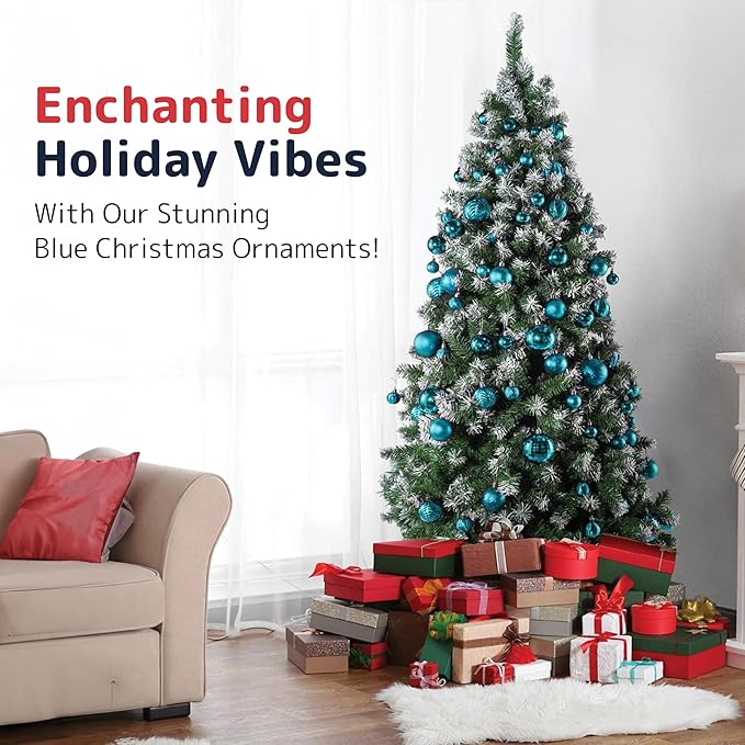 Prextex Christmas Tree Ornaments - Blue Christmas Ball Ornaments Set for Christmas, Holiday, Wreath & Party Decorations (36 pcs - Small, Medium, Large) Shatterproof