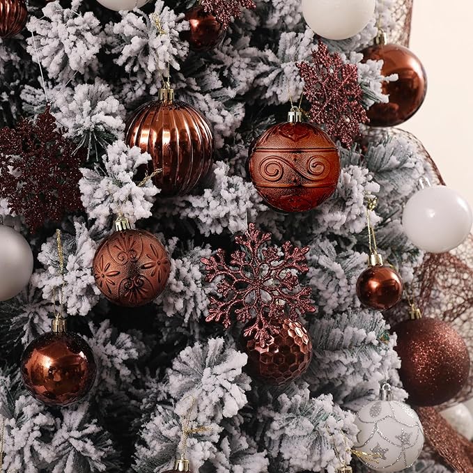 Wironlst Christmas Ball Ornaments - 30pcs Shatterproof Plastic Christmas Ornaments Hanging Ball Decorations for Xmas Tree, Holiday, Wedding, Party (Multi-Size, Brown)