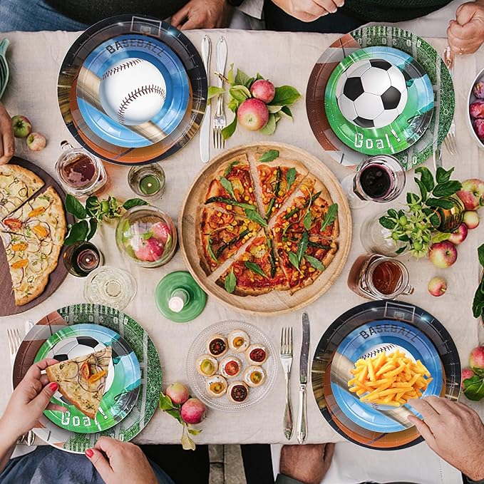 180Pcs Sports Party Supplies Paper Plates and Napkins Serve 60 Disposable Tableware Set for Birthday Party Decorations Game Day Family School Holiday Sports Events