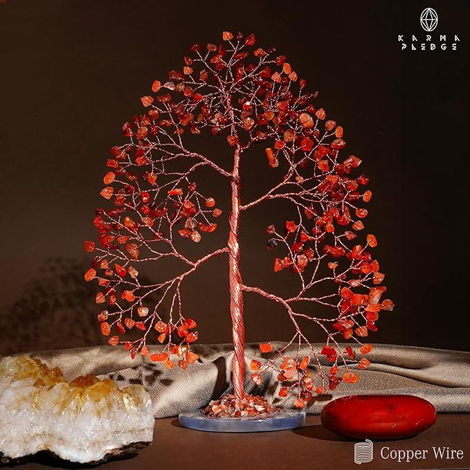 Crystal Trees for Home and Office Decoration, Carnelian Chakra Healing Crystals Feng Shui Handmade Trees for Positive Energy, Money, Good Luck, Christmas Decor, Birthday Gifts for Women, Mom