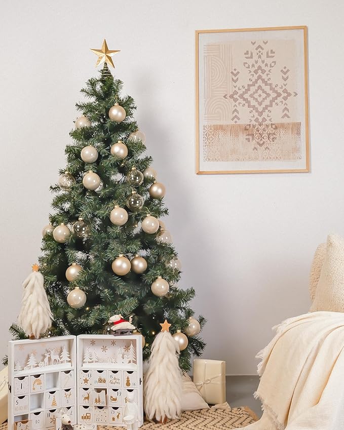 DN DECONATION Champagne Glass Christmas Ball Ornaments, 3.15' Hanging Christmas Baubles for Xmas Tree Decoration, Set of 9