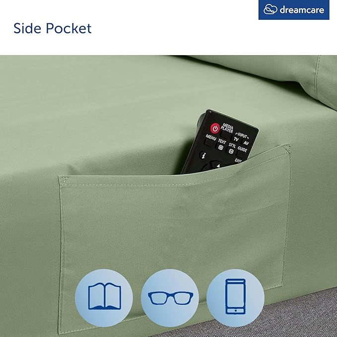 DREAMCARE King Size Sheets Set – 6 pcs Cooling Bed Sheets – up to 21” Deep Pocket King Sheet Set – 2500 Supreme Collection – Extra Soft 100% Brushed Microfiber Hotel Luxury with Side Pocket – S Green