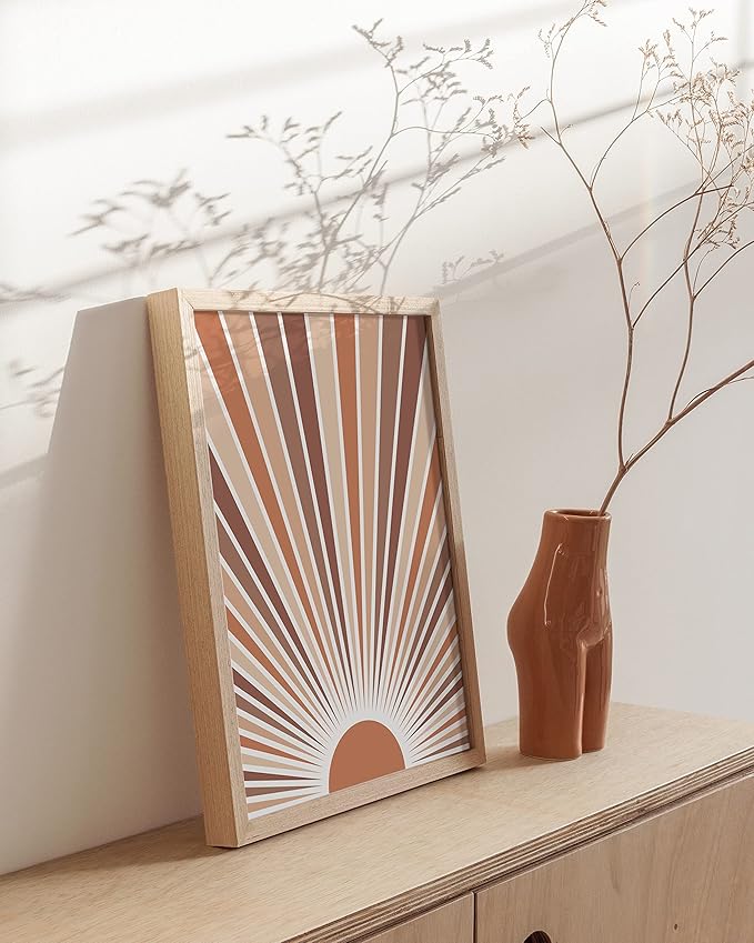 Haus and Hues Geometric Wall Art - Boho, Minimalist Wall Decor (Beige Framed, 12x16)