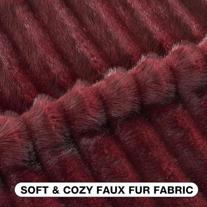 FUTEI Burgundy Decorative Throw Pillow Covers 20x20 Inch Set of 2,Soft Fluffy Faux Mink Fur Dyeing Striped Textured Cushion Case,Modern Home Decor for Couch Bed Living Room