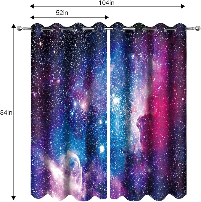 MissHope Outer Space Galaxy Blackout Curtains Women Men Kids Boys Universe Nebula Drapes Colorful Stars Starry Sky Decor for Home Bedroom Room Darkening Grommet Window Drapes 2 Panels, 52"x84"