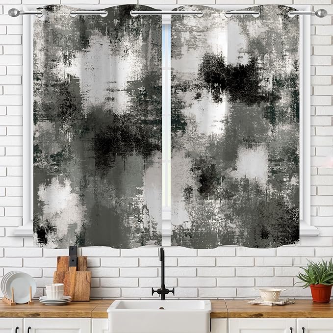 Asuexpect Black Grey Abstract Curtains 2 Panels Abstract Rust Curtain Room Darkening Grommet Window Treatments Modern Decorative for Bedroom Living Room, 26x36 Inches, Black Grey