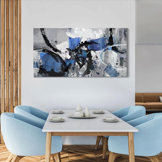 Abstract Canvas Wall Art: Large Wall Art Paintings for Living Room, Modern, Framed Artwork in Blue and Black -Bedroom, and Office Decorations for Work - Pictures for a Stylish Wall Decor