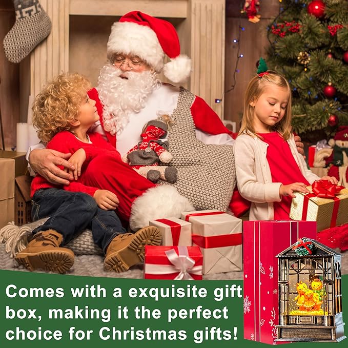 Christmas Snow Globe, Lighted Gingerbread Man Family Scene, Musical Snow Water Lantern Swirling Glittering Holiday Decoration and Gift for Family Children or Friends