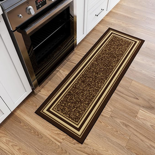 Ottomanson Hallway Runner Rug 20" x 59" Non Slip Border Area Rugs Easy to Clean Laundry Rug Runner Durable & Pet Friendly Floor Carpet Runners for Hallways Entryway Living Room Kitchen, Brown