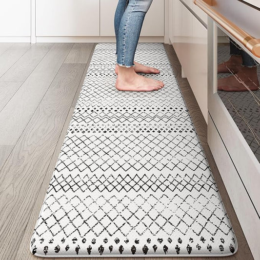 KIMODE Kitchen Runner Rug,17.3" x 59" Anti Fatigue Kitchen Mats for Floor Cushioned,Non-Slip Waterproof Comfort Thick Kitchen Floor Standing Mat for Front Sink,Laundry Room,Black and White