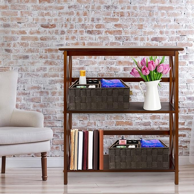 Posprica Woven Storage Baskets for Organizing, Small Baskets Cube Bin Container Tote Organizer Divider for Drawer, Closet, Shelf, Dresser, Set of 4(Brown)