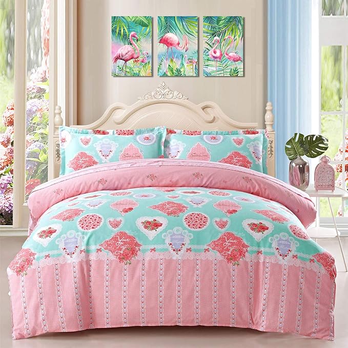 YUANAND Flamingo Wall Decor Animal Pictures - Palm Green Tropical Plant for Kids Girls Room Decor - Framed Posters Paintings Bedroom Decor