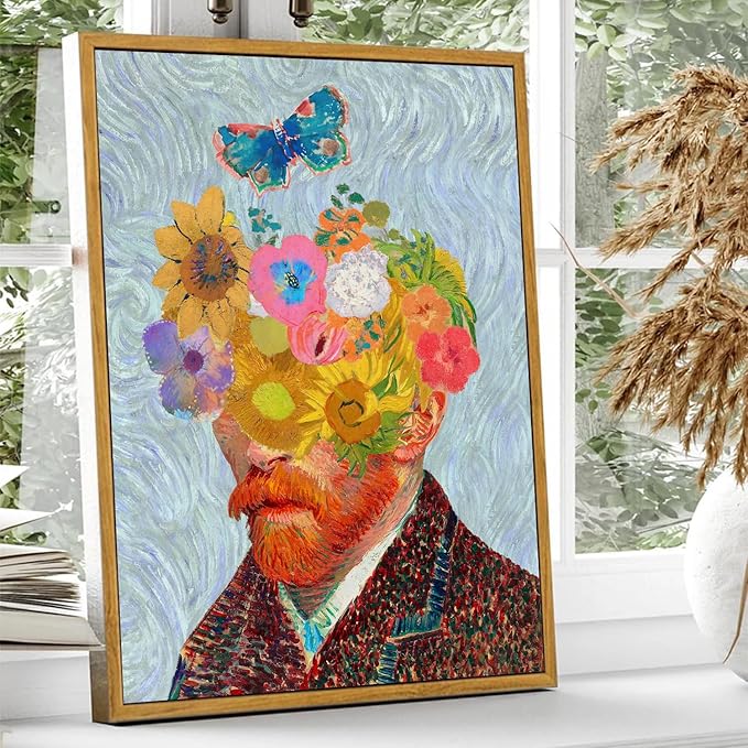 KBKBART Gold Framed Van Gogh Wall Art, Vintage Abstract Wheat Field with Cypress Canvas Impressionist Oil Painting, Farmhouse Country Landscape Wall Decor, Van Gogh Poster Art Prints for Bedroom Living Room, Gallery, Gifts for Friends or Family(12"x16")