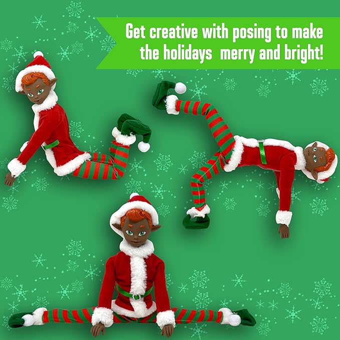 The Original Elf Christmas Dolls, 12" Christmas Elf Doll, Toy Elf for Kids or Décor, Mini Toy Elf Dolls for Christmas, Christmas Elf Decorations, Poseable Little Elf Shelf Sitters with Dangling Legs