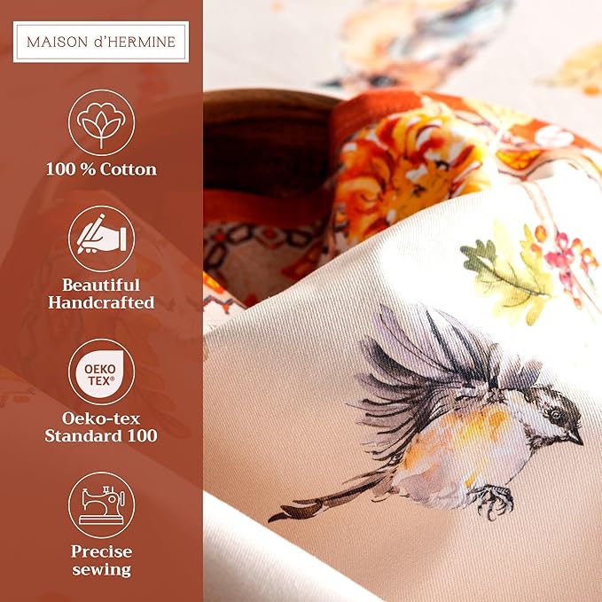 Maison d' Hermine Cloth Napkins Set of 4 100% Cotton Everyday Reusable Square Napkins Cloth Washable, Dinner, Party, Wedding, Restaurant (Kelim - Prairie, 20" x 20")