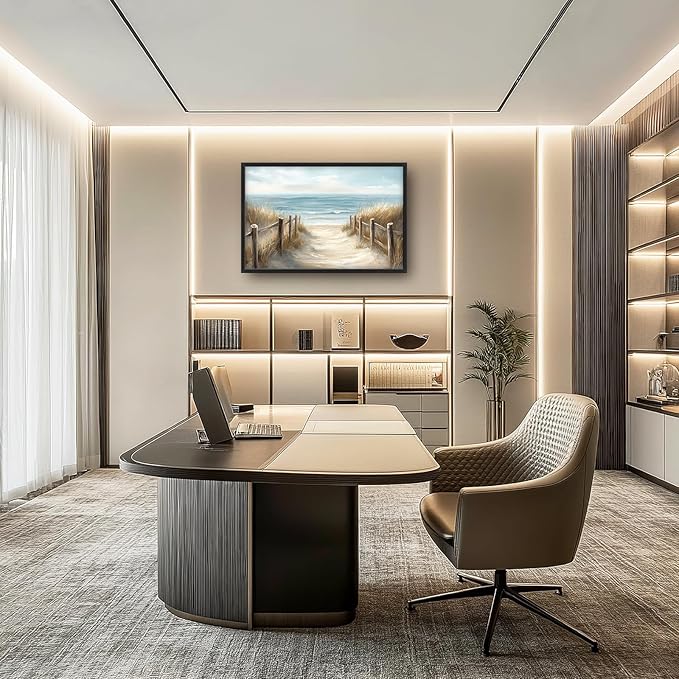 Olivine Beach Large Wall Art, Coastal Seascape Pictures Wall Decor, Nautical Paintings, Sea Canvas Prints, Framed Artwork for Dining Room Bedroom Living Room Office Bathroom Home Decoration 36"x24"