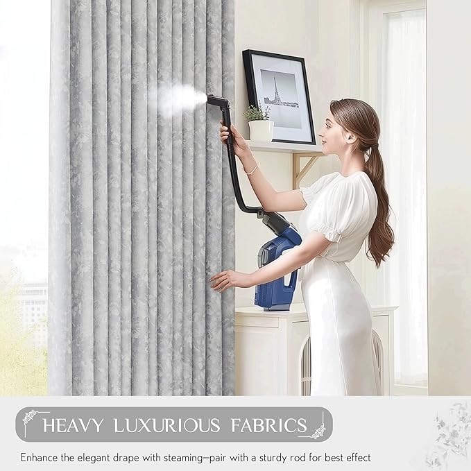 Beauoop Grey Floral Jacquard Blackout Curtains 120 Inches Long 2 Panels for Bedroom Living Room Gray Flower Chenille Room Darkening Thermal Soundproof Grommet Window Treatments Drapes, 52x120