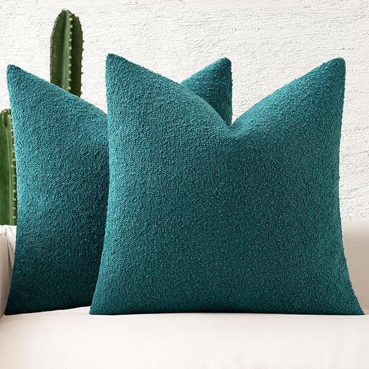 MIULEE 20x20 Inch Decorative Pillow Covers for Couch Bed Set of 2 Textured Boucle Neutral Throw Pillows Teal Blue Accent Solid Cushion Pillowcase Cozy Soft Sofa Livingroom Home Decor