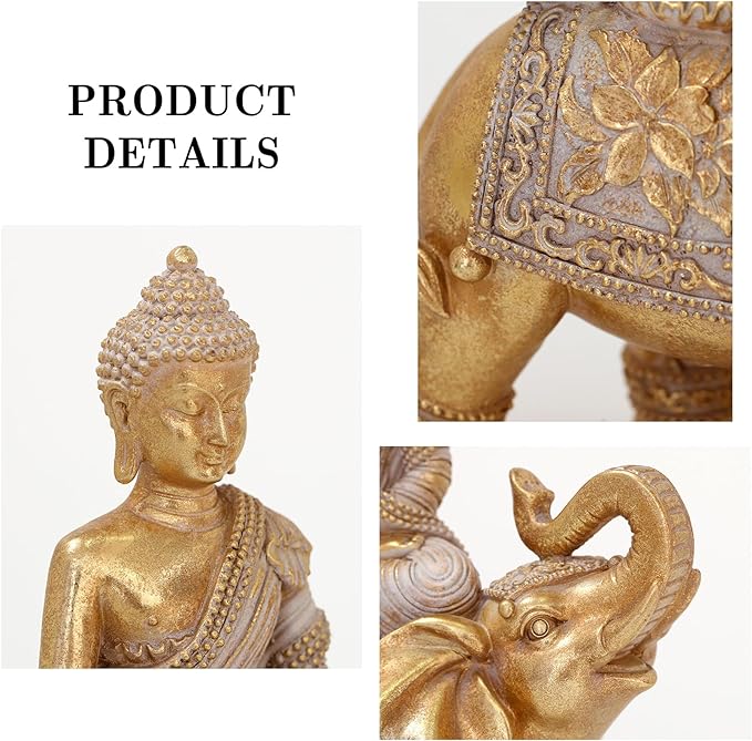 Buddha Statue for Home Decor Gold 9.25"-Elephant Buddha Statues for Zen Decor -Spiritual Décor-Feng Shui Décor-Buddha Decor for Living Room-Buda–Budda–Buddha Gift for Relaxation, Meditation or Shrine