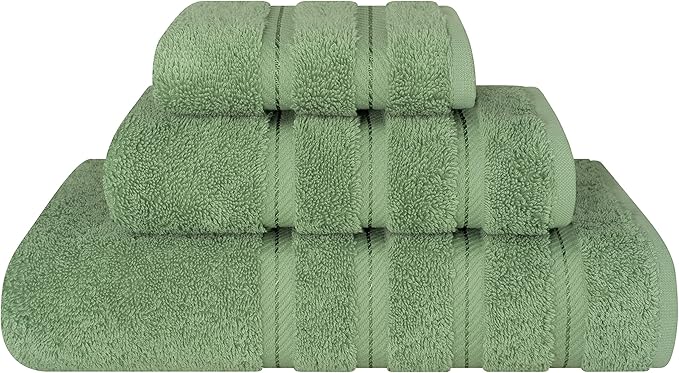 American Soft Linen Premium 3 Piece Towel Set, 1 Bath Towel 1 Hand Towel 1 Washcloth, 600 GSM 100% Cotton Turkish Towels for Bathroom, Sage Towel Set