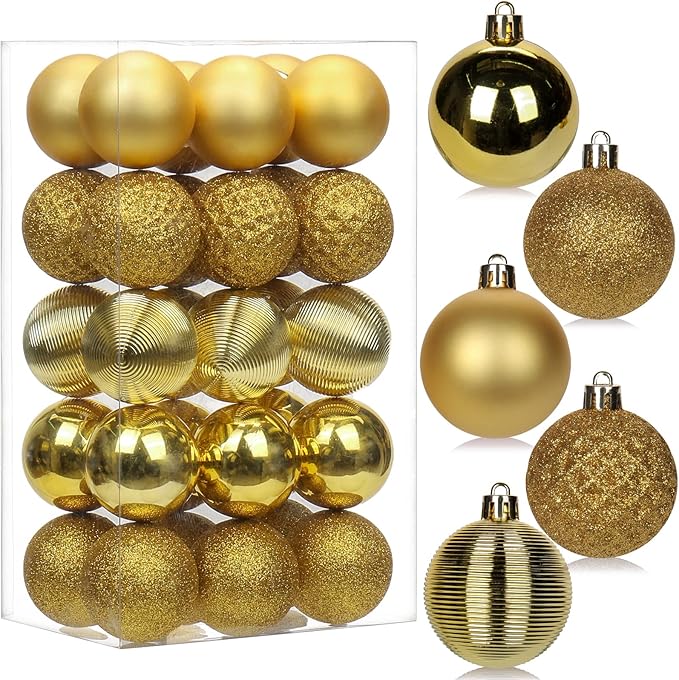 30PCS 2" Christmas Ball Ornaments Shatterproof Gold Christmas Tree Decorations Xmas Tree Balls Halloween Ornaments Décor