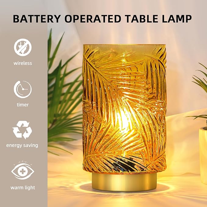 Battery Operated Table Lamp, Cordless Lamps for Home Decor, Battery Powered Nightlight with LED Bulb with Timer, Decorative Lights for Living Room Bedroom Tabletop Entryway Centerpiece Gift(S Yellow)