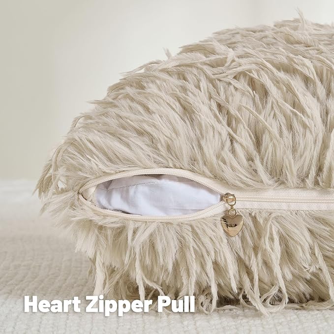 FUTEI Apricot Decorative Throw Pillow Covers 16x16 Inch Set of 2,Soft Fluffy Faux Feather Texture Cushion Cases,Modern Home Luxury Decor for Couch Bed Living Room