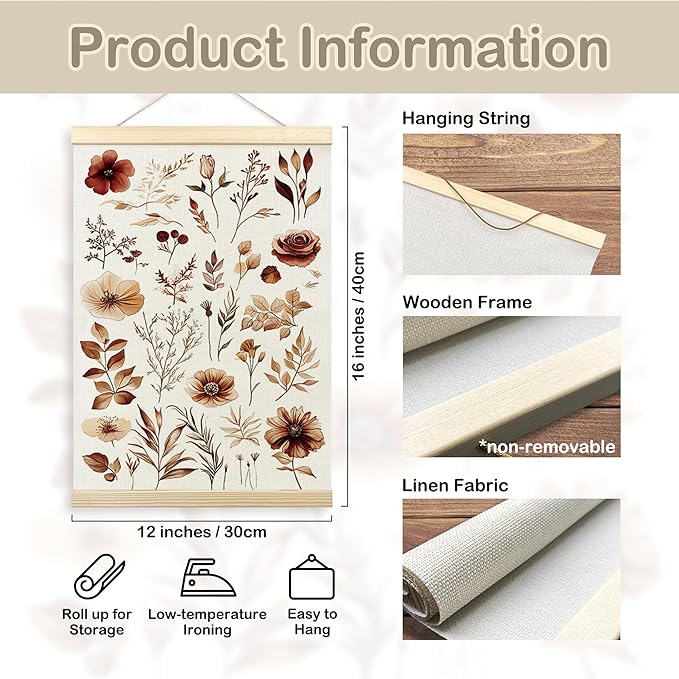 TLESKE Rustic Fall Floral Leaves Botanical Poster Hanger Frame, Aesthetic Autumn Hanging Wall Art Room Decor for Farmhouse Living Room Bedroom, Vintage Flowers Wall Prints Pictures Artwork, 12x16