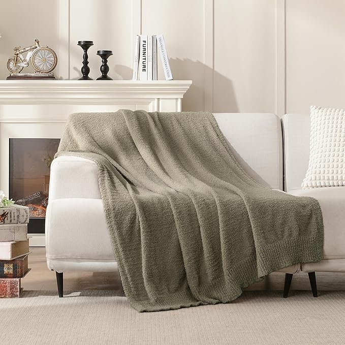 JOOJA Knit Throw Blanket Super Soft Warm Blanket for Couch Lightweight Fluffy Blanket for Bed Sofa 60x80 Inches Taupe