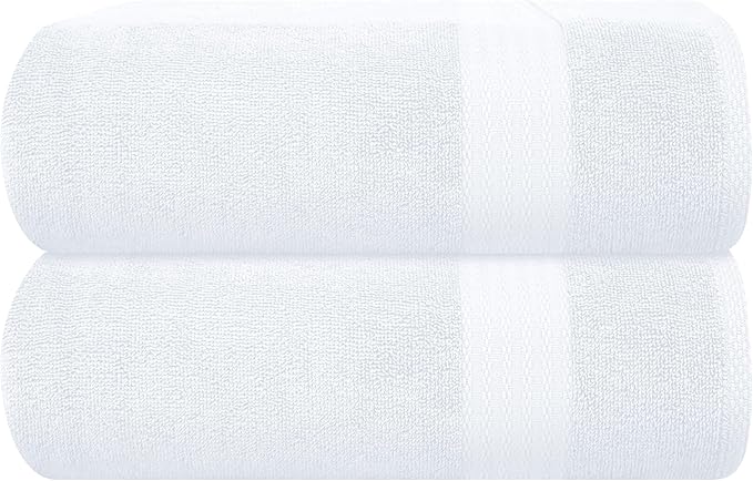 GLAMBURG Premium Cotton Oversized 2 Pack Bath Sheet 35x70-100% Pure Cotton - Ideal for Everyday use - Ultra Soft & Highly Absorbent - Machine Washable - White