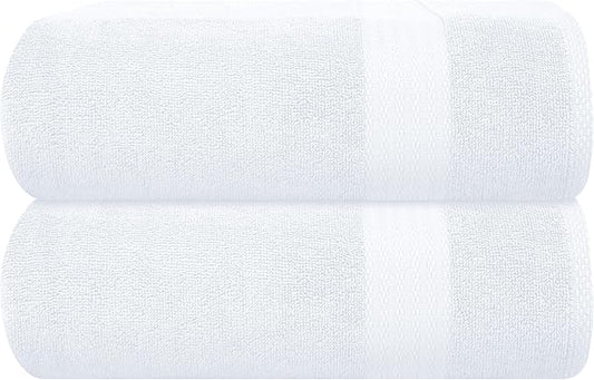 GLAMBURG Premium Cotton Oversized 2 Pack Bath Sheet 35x70-100% Pure Cotton - Ideal for Everyday use - Ultra Soft & Highly Absorbent - Machine Washable - White