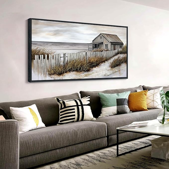 YDYSUNE Wall Art for Living Room - Beach fenced house Canvas Wall Decor for Home artwork Painting 24x48 Inches Canvas Print for Bedroom Decor Modern Salon Kitchen Office Hang a Picture