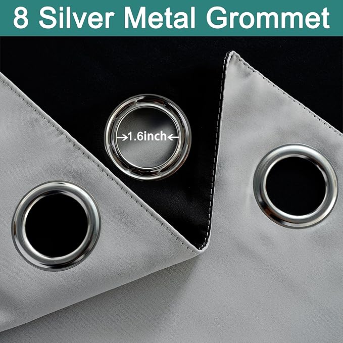 Yakamok 90 Inch Long 100% Blackout Curtains for Bedroom, 2 Thick Layers Thermal Insulated Grommet Total Blackout Drapes with Black Liner for Living Room (52Wx90L,Light Grey, 2 Panels)