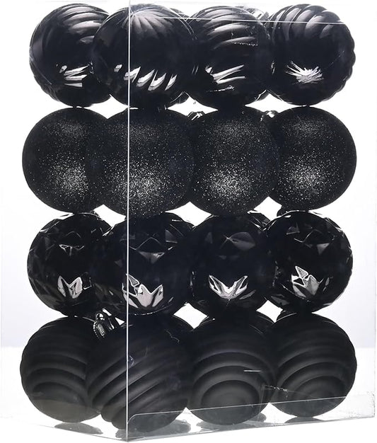 Valery Madelyn Christmas Ornaments Tree Decorations Set for Fall Halloween, 24ct Black Shatterproof Ball Ornaments, 2.36" Hanging Ornament Bulk for Xmas Holiday Party Decor