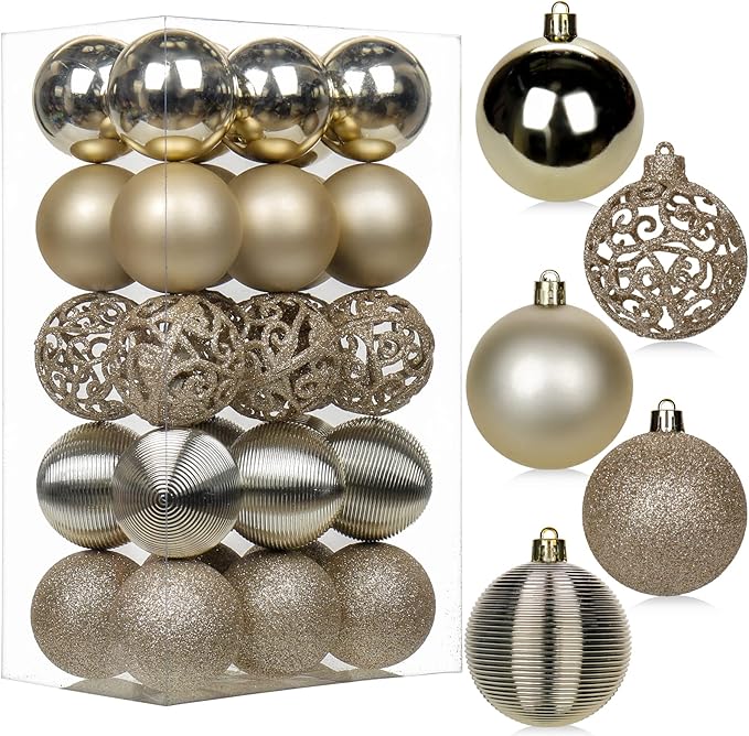 30PCS 2.36" Christmas Ball Ornaments Shatterproof Champagne Christmas Tree Decorations Xmas Tree Balls Halloween Ornaments Décor