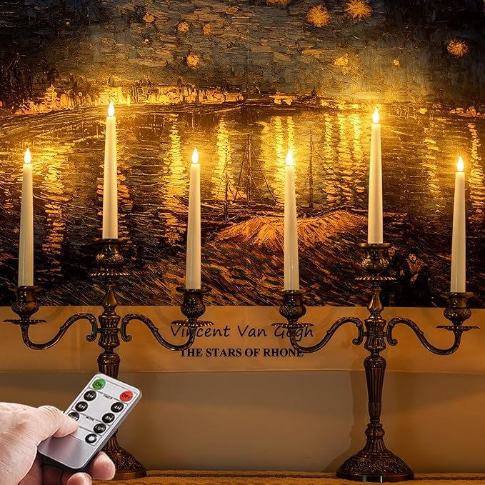 Homemory Flameless Taper Candle Set, 6 Pcs Waxy Led Candlesticks, Flickering Battery Operated, White, 9.6 inches