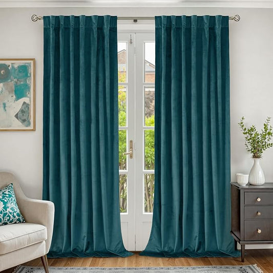 BGment Teal Velvet Curtains 120 Inches Long for Living Room, Thermal Insulated Room Darkening Curtains Drapes Window Treatment with Back Tab and Rod Pocket, Set of 2 Panels, 52 x 120 Inch