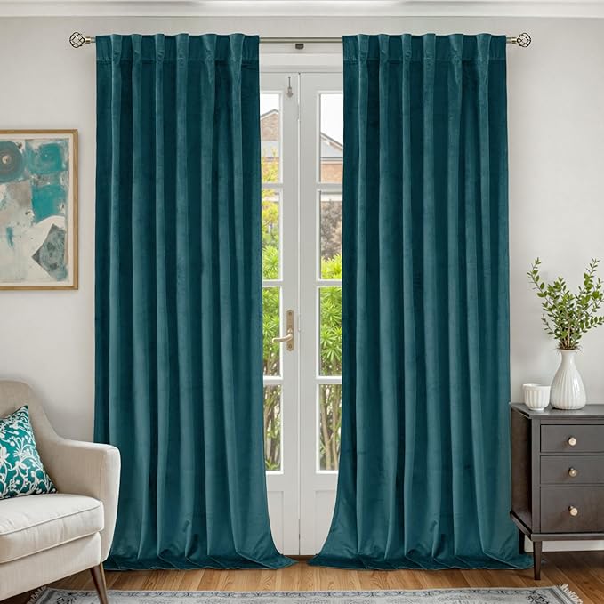 BGment Teal Velvet Curtains 108 Inches Long for Living Room, Thermal Insulated Room Darkening Curtains Drapes Window Treatment with Back Tab and Rod Pocket, Set of 2 Panels, 52 x 108 Inch