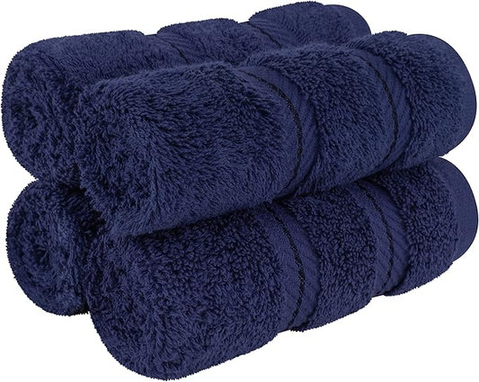 American Soft Linen Luxury Washcloths for Bathroom, 600 GSM 100% Cotton 4 Piece Turkish Wash Cloth Set, 13x13 in Soft Rags for Body and Face, Navy Blue Washcloths