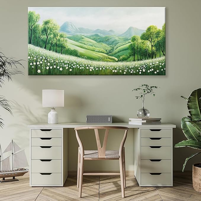 Tsomzxng Canvas Wall Art Decor Home Paintings Decor Green Wall Art Prints Modern Mountain Wilderness Landscape Decorations For Living Room Bedroom Kitchen Office Decor 24"×48"