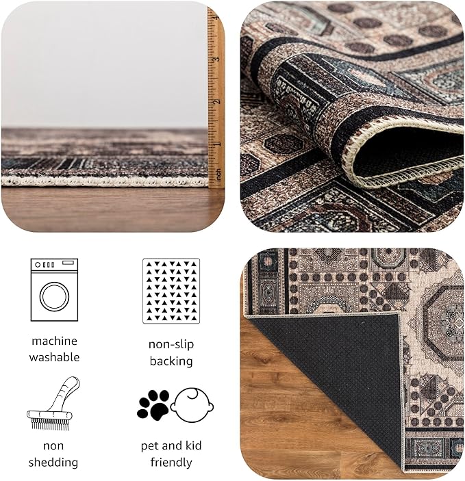 Keen Home Design 6x9 Rug - Machine Washable Area Rug with Non-Slip Backing, Ideal for Living Room, Dining Room, Bedroom - Vintage, Easy Clean, Durable, Low Pile Rug - (6' x 9')